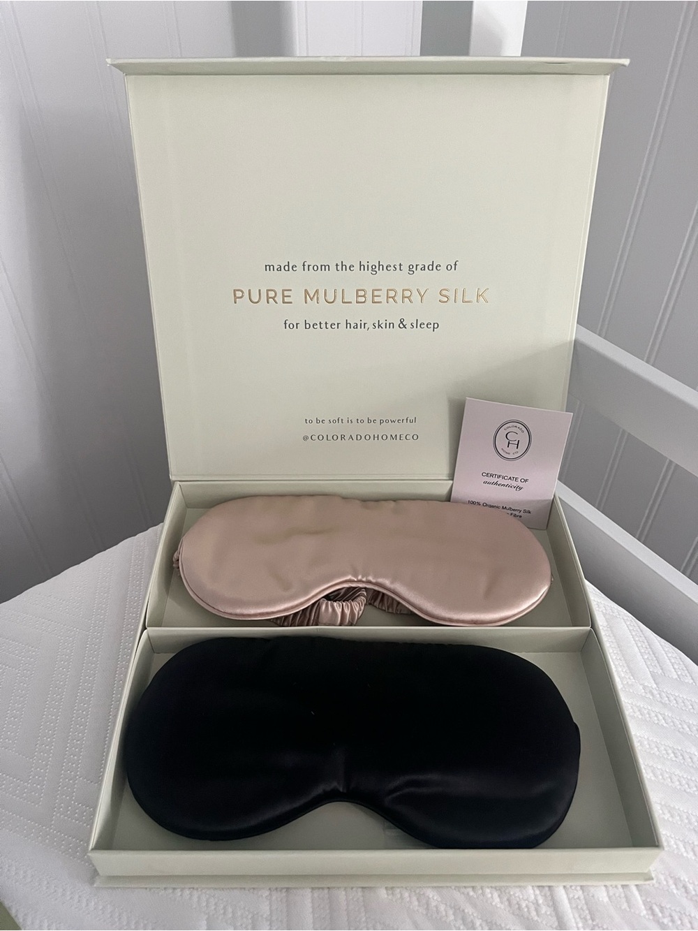 Pure Mulberry Silk Sleep Mask Duo - Rose Gold & Black